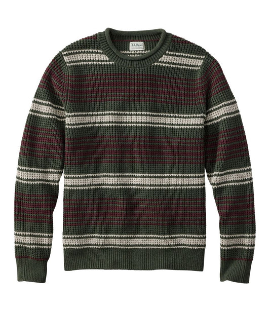 Men's Organic Cotton Waffle Sweater, Rollneck Crew, Stripe L.L.Bean Essential