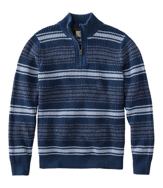 Men's Organic Cotton Waffle Sweater, Quarter Zip, Stripe L.L.Bean Premium