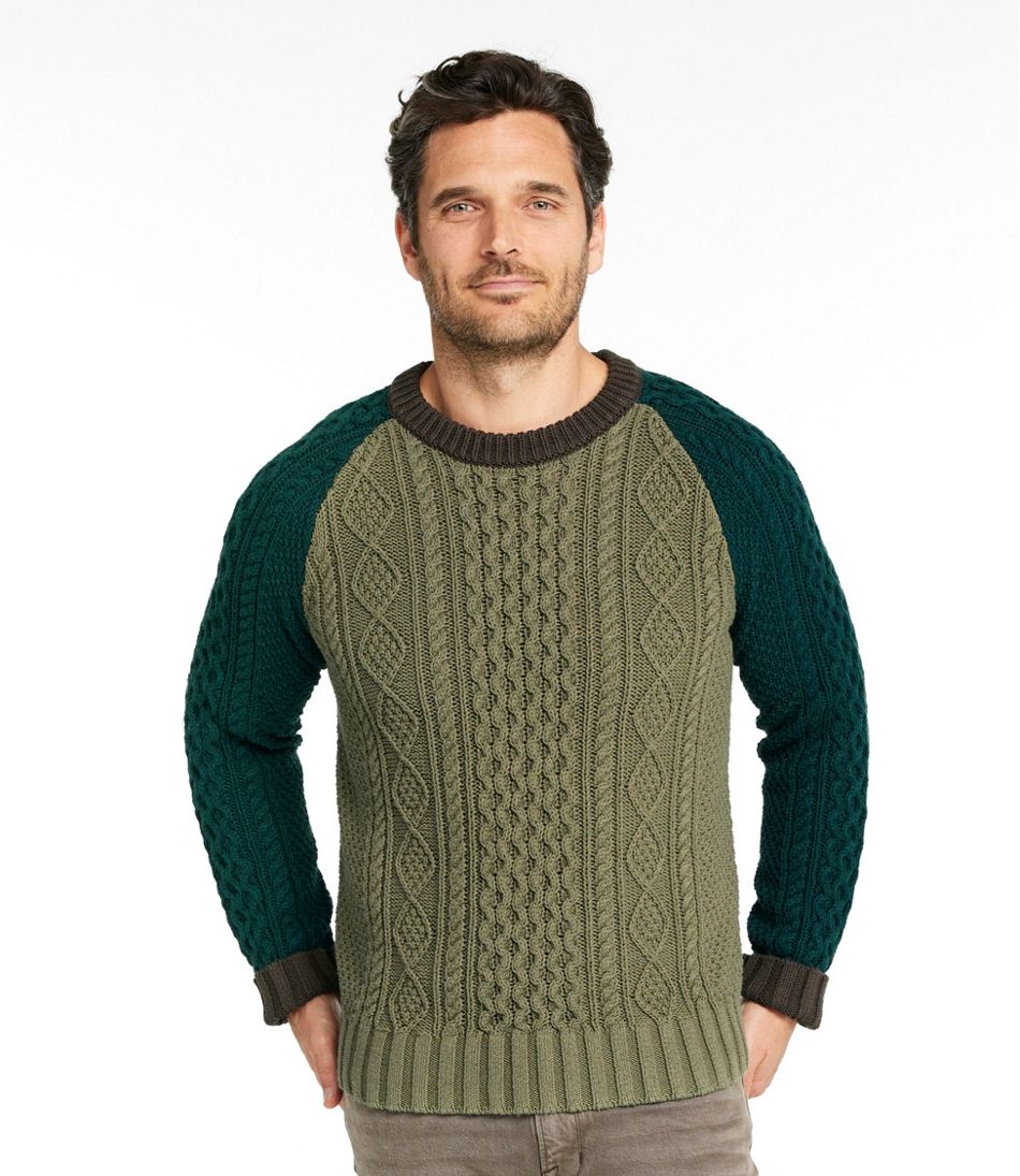 Men's Signature Cotton Fisherman Sweater, Crewneck, Colorblock L.L.Bean Featured