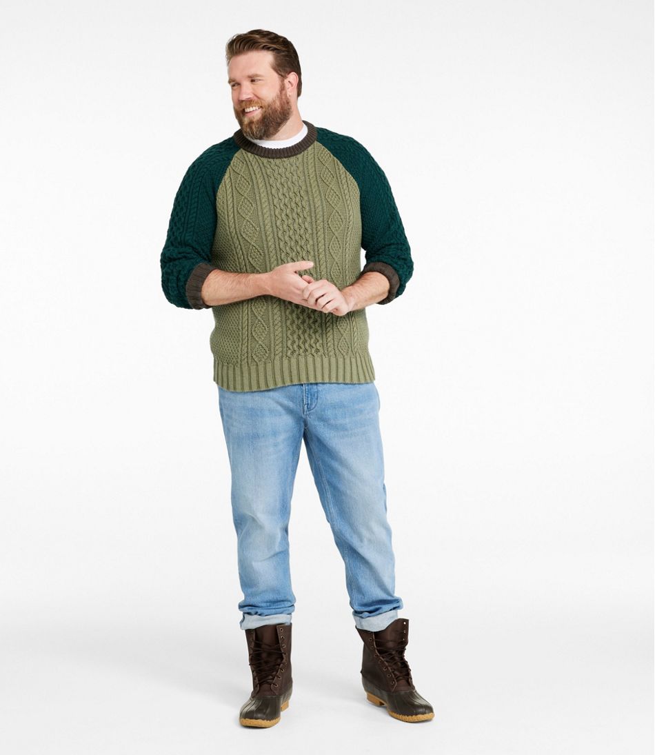Men's Signature Cotton Fisherman Sweater, Crewneck, Colorblock L.L.Bean Featured