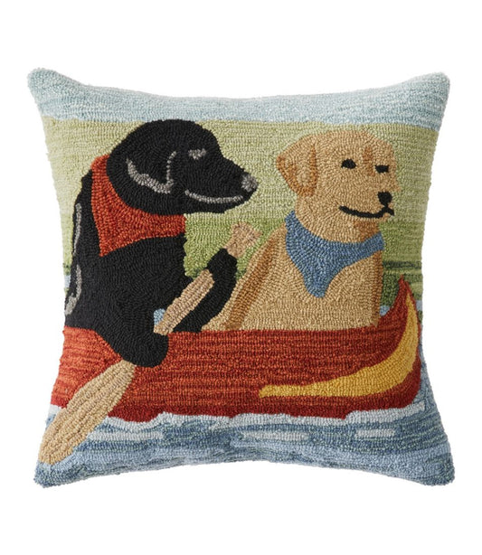 Indoor/Outdoor Hooked Pillow, Dogs in Canoe L.L.Bean Classic