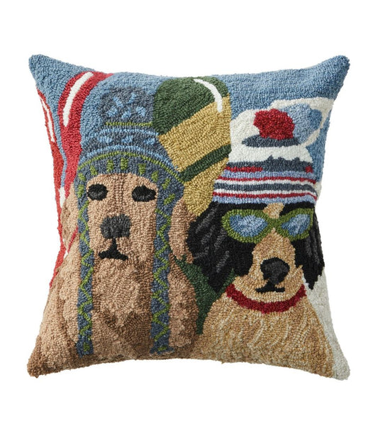 Indoor/Outdoor Hooked Pillow, Dogs Skiing L.L.Bean Everyday