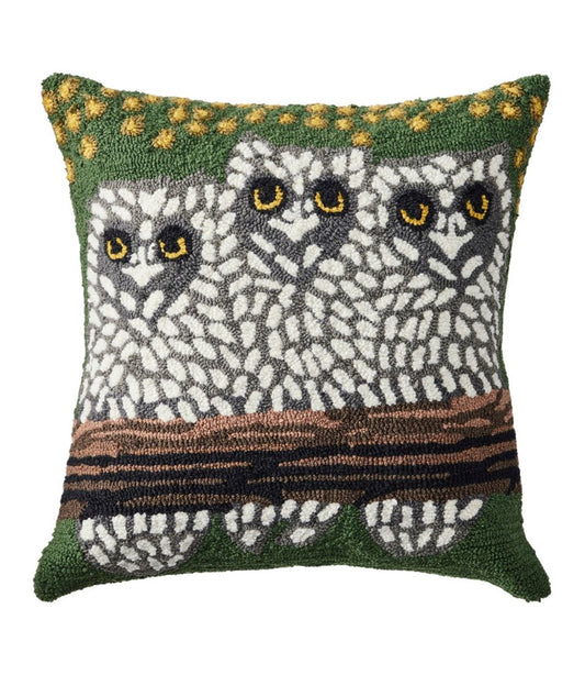 Indoor/Outdoor Hooked Pillow, Owls L.L.Bean New