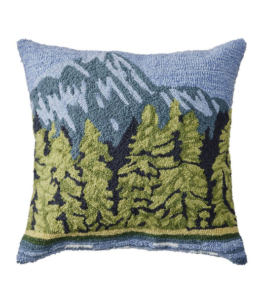 Indoor/Outdoor Hooked Pillow, Lakeside Mountain Scene L.L.Bean Essential
