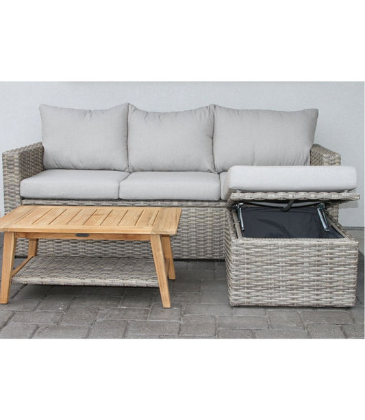 Wicker Storage Sofa and Teak Coffee Table Set L.L.Bean Best Seller