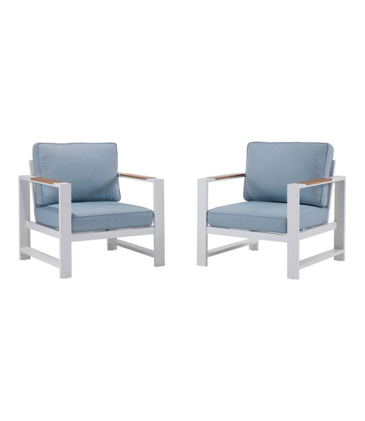White Aluminum Deep Seating Armchair with Blue Cushions, Set of Two L.L.Bean Recommended