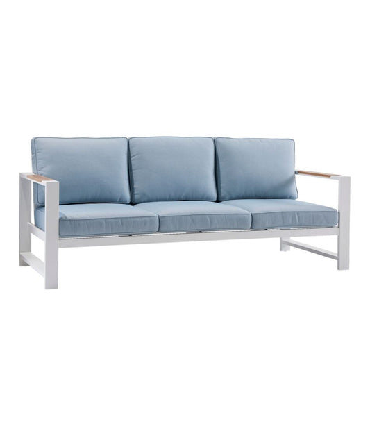 White Aluminum Deep Seating Sofa with Blue Cushions L.L.Bean Featured