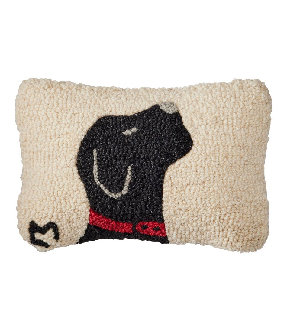 Wool Hooked Throw Pillow, Black Labrador, 8" x 12" L.L.Bean Value