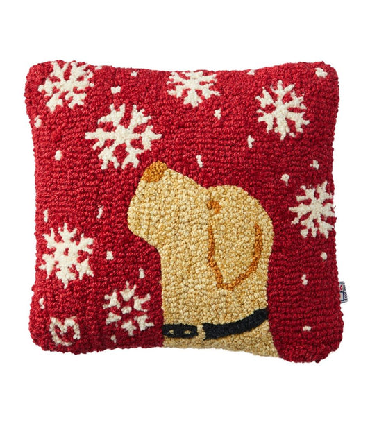 Wool Hooked Throw Pillow, Snowflake Yellow Lab, 14" x 14" L.L.Bean Premium